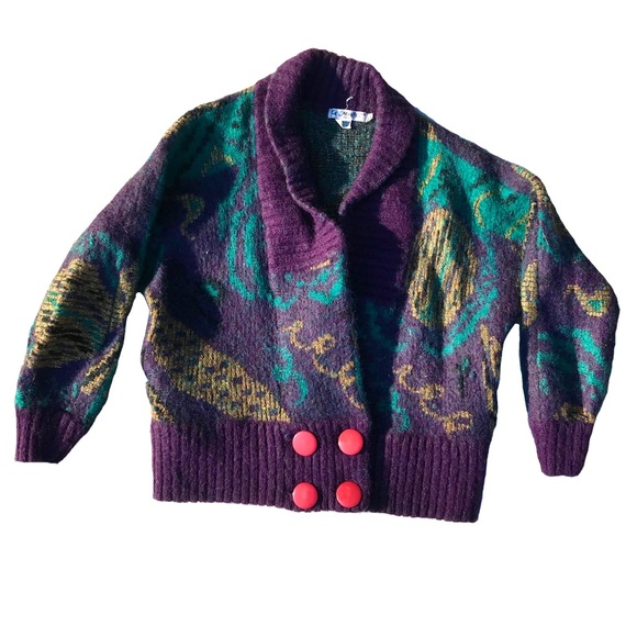 🎉2/$30 Vintage Wool Mohair Oversized Pattern Sweater Unique Design EUC - Picture 2 of 9